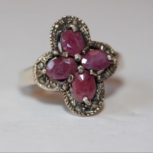 Vintage ruby ring with marcasite stones 925